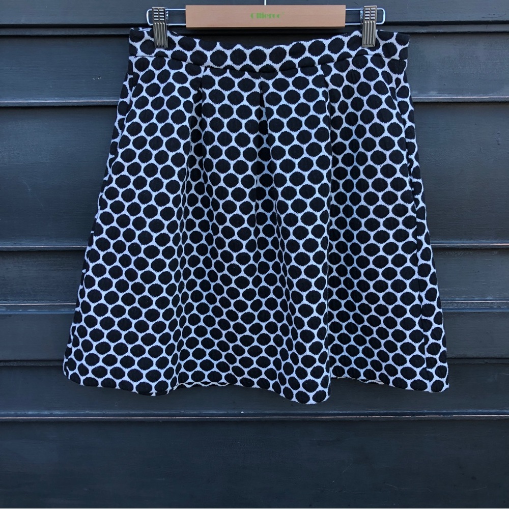 Boden 6 Regular White Ivory Black Polka Dot Pleated Skirt A-Line